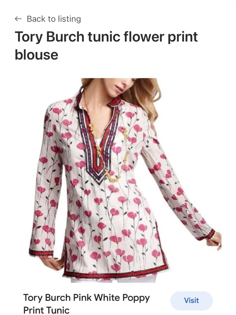Tory Burch White Tunic with Pink Floral Print